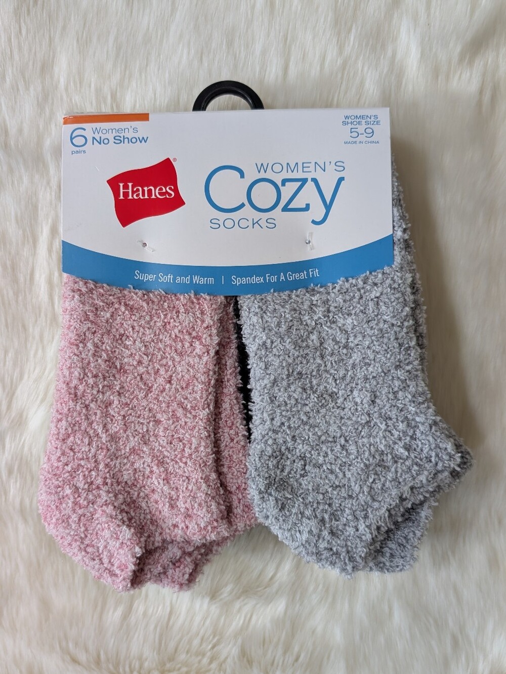 Hanes Women's Cozy Super Soft Warm Stretch No-Show Socks 6 Pair Pink Gray